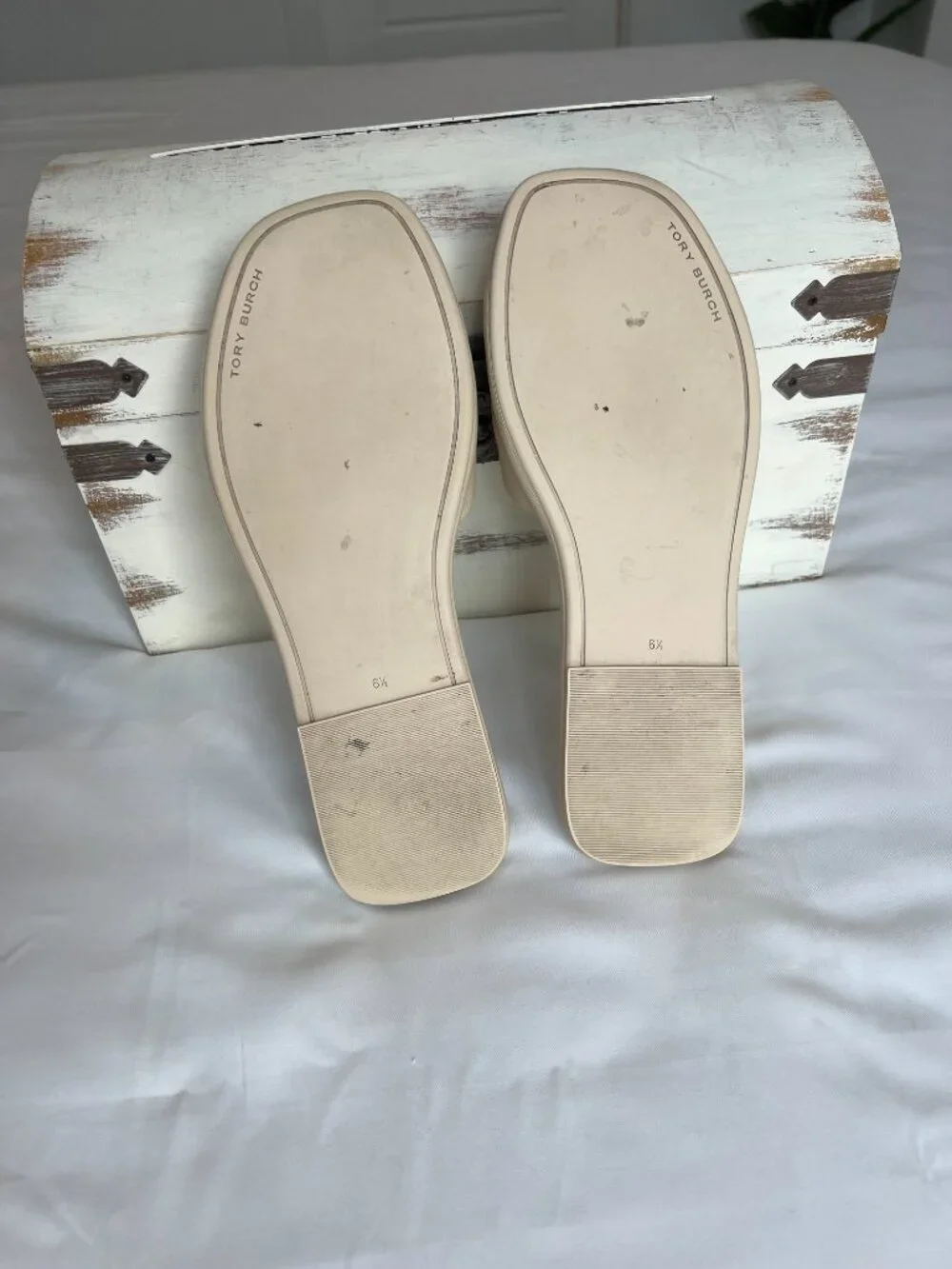Tory Burch Double T Sport Slide Sandals Sz 6.5 Dulce De Leche Napa Leather Gold - Picture 9 of 13